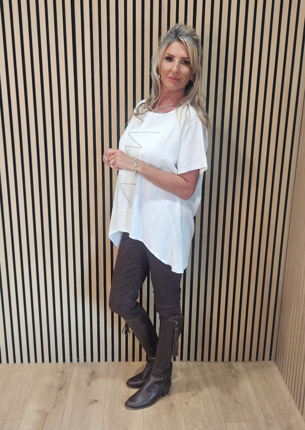 Embellished Linen-Blend Top