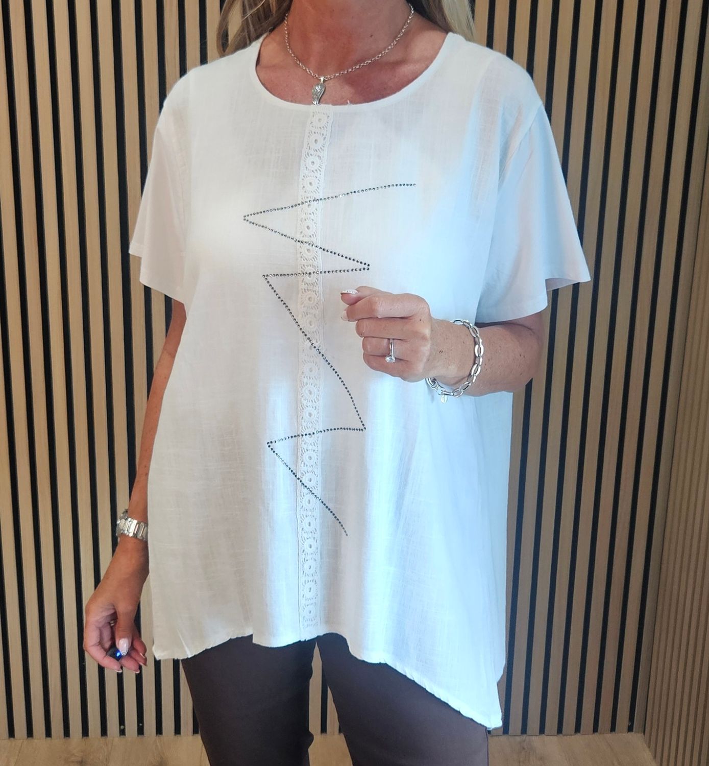 Embellished Linen-Blend Top