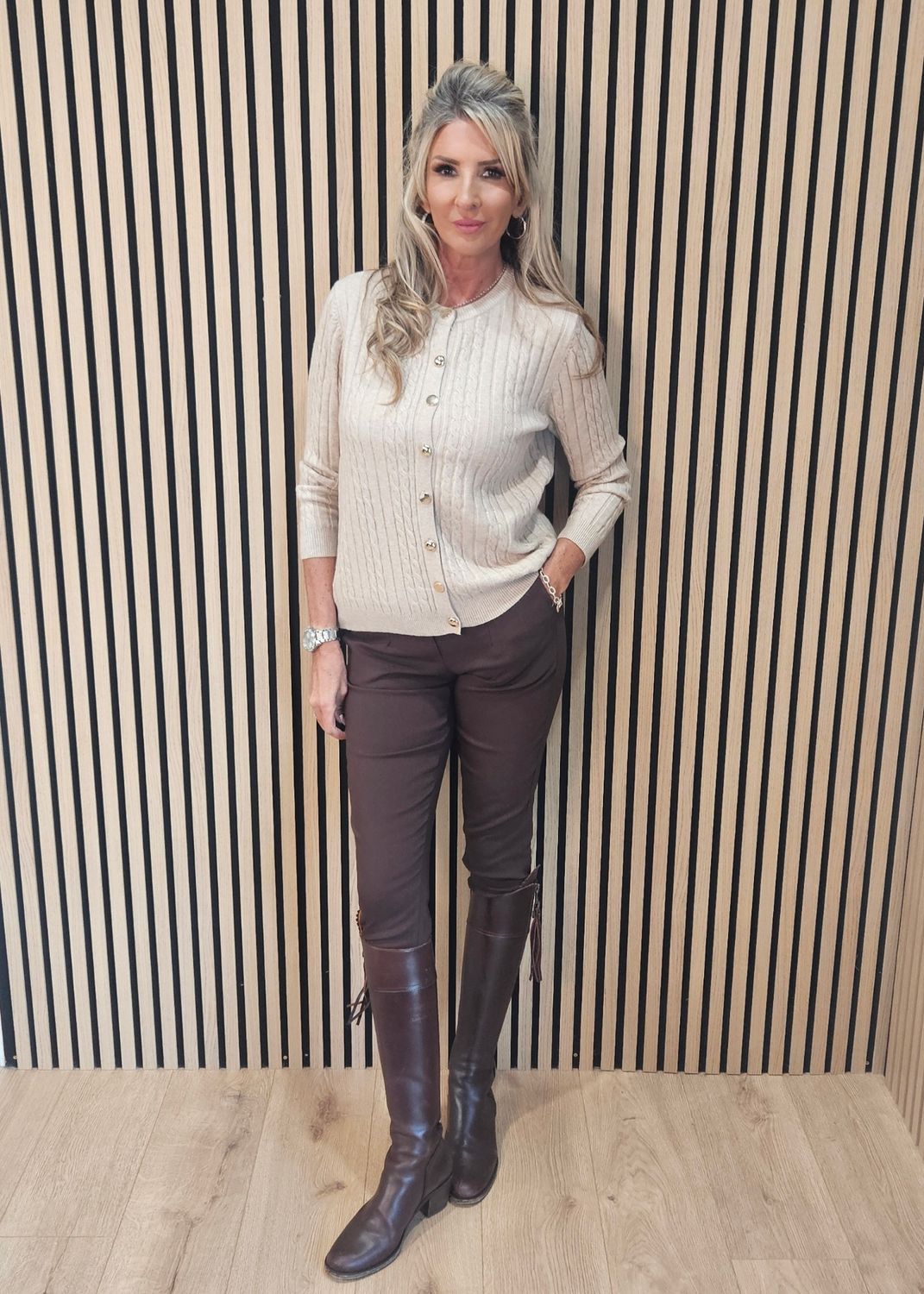 Cable-Knit Button Cardigan