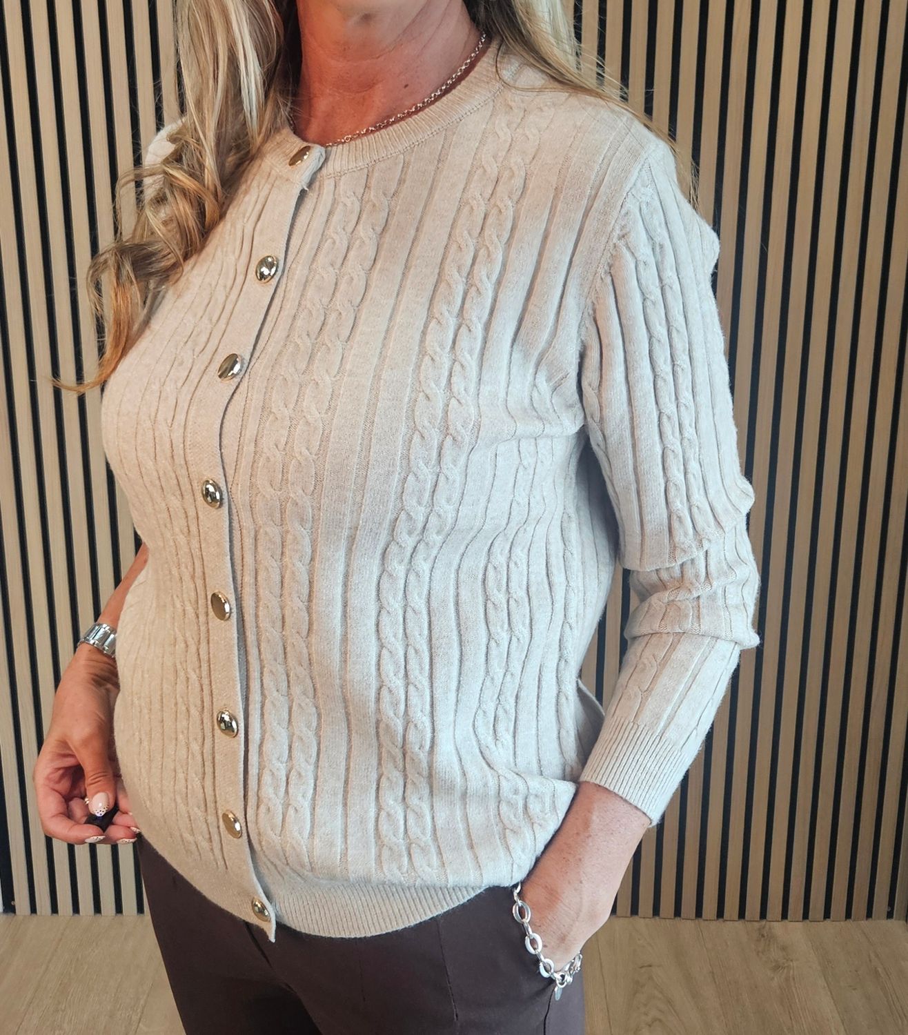 Cable-Knit Button Cardigan