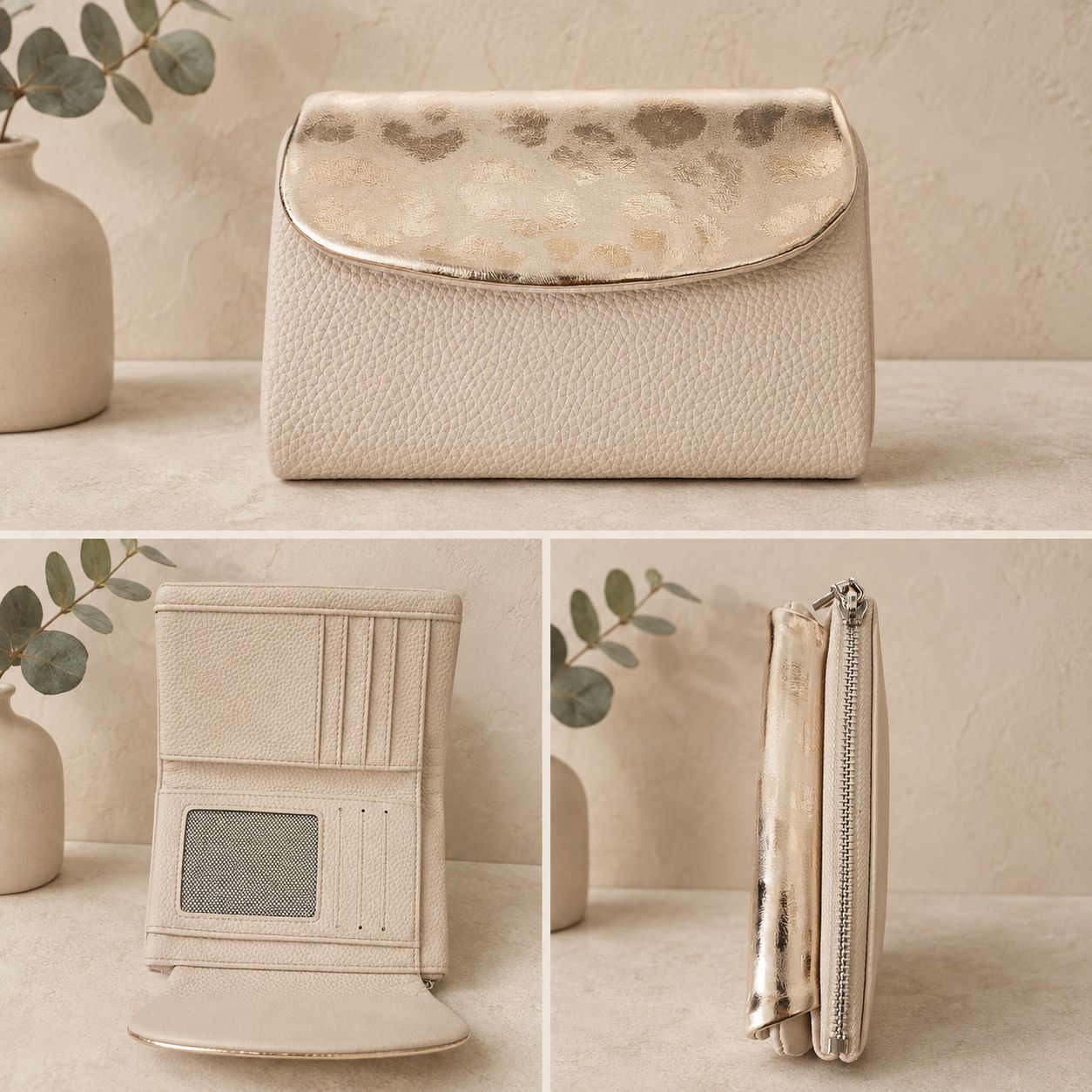 Metallic Leopard-Print Purse – Apricot