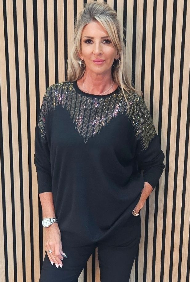 Sequin Detail Jumper – Black