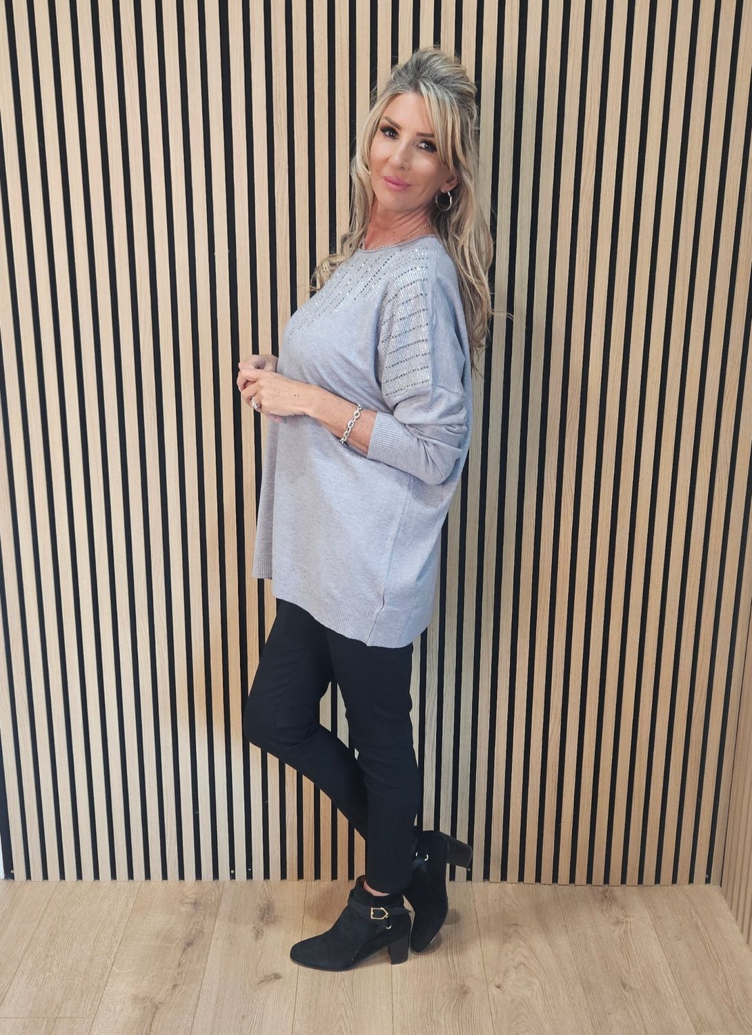 Sequin Detail Jumper – Grey