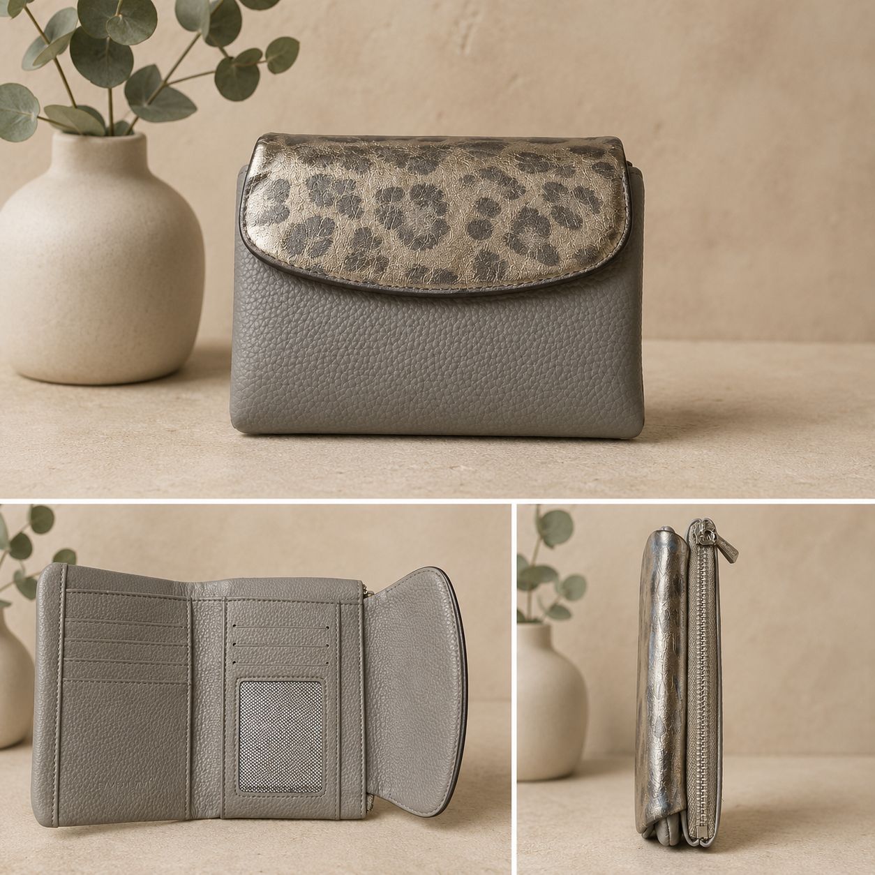 Metallic Leopard-Print Purse – Pewter