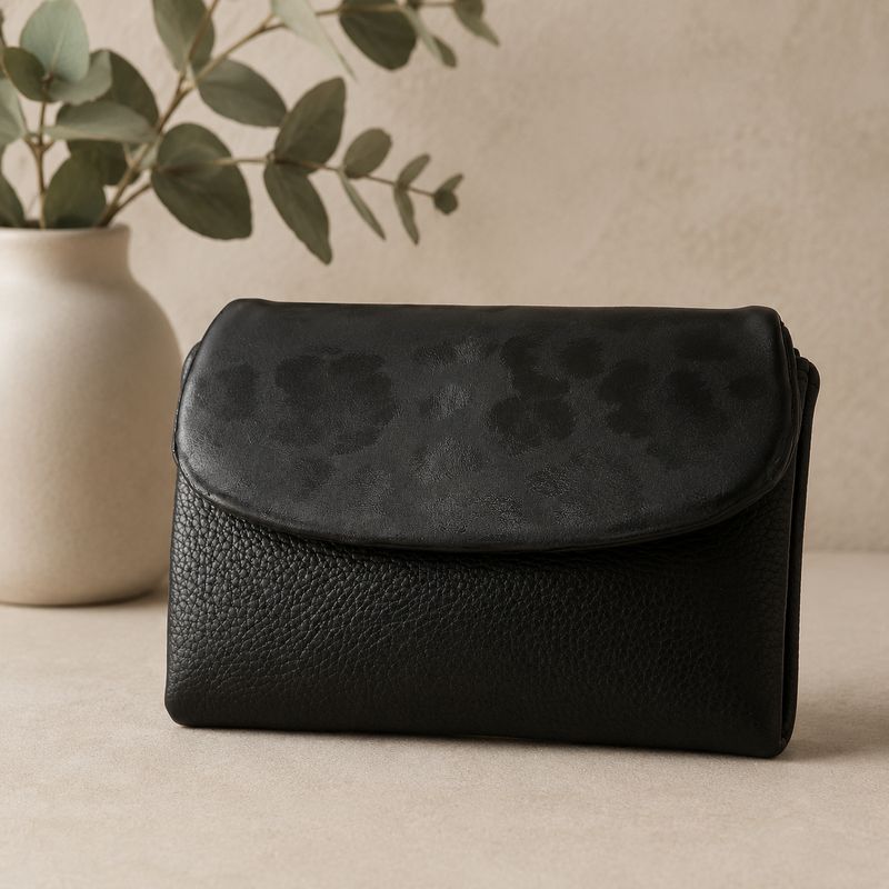 Metallic Leopard-Print Purse – Black