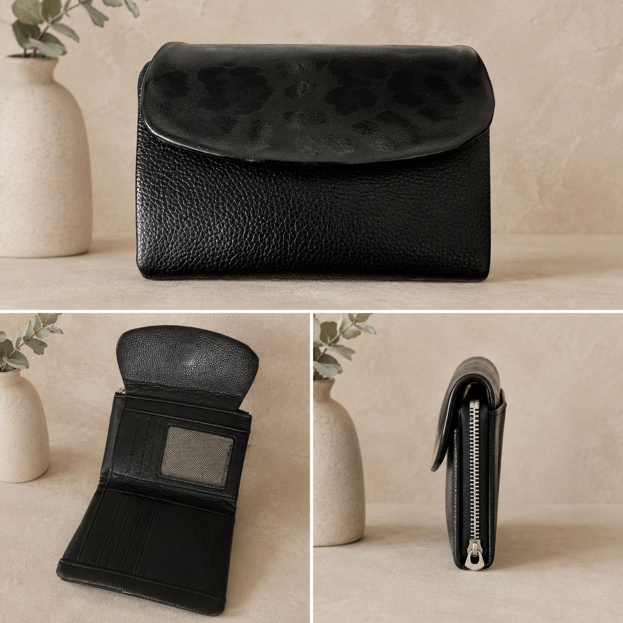 Metallic Leopard-Print Purse – Black