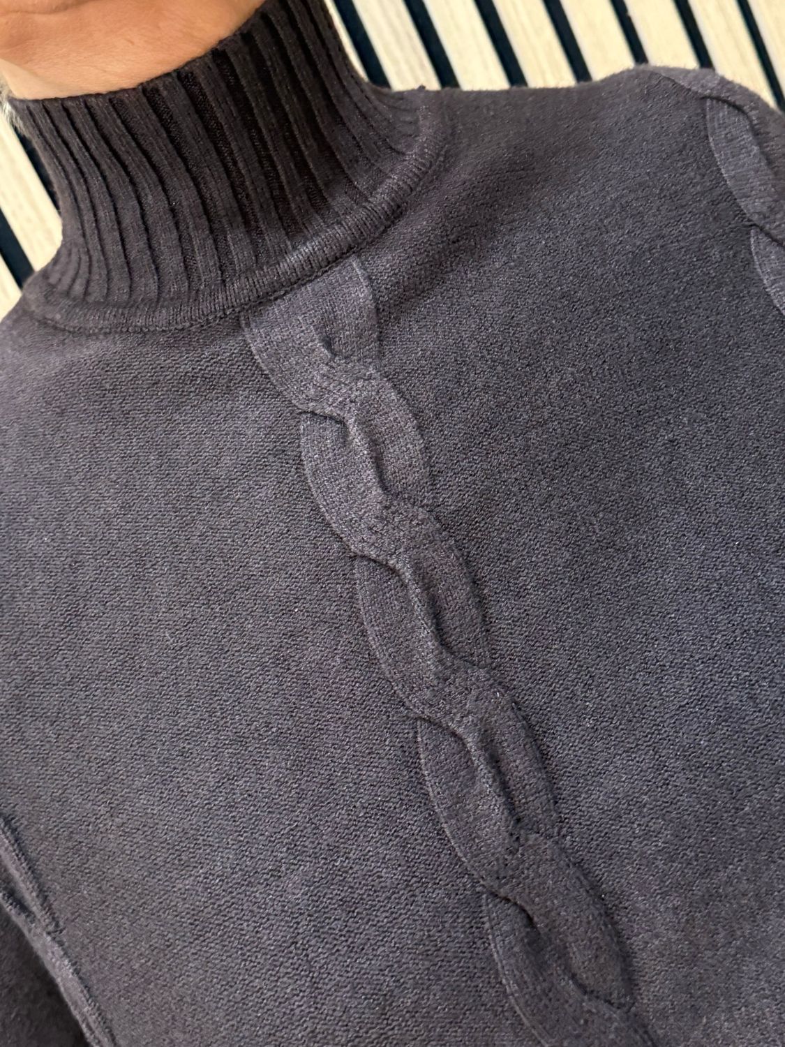 Cable Knit Roll Neck Poncho Jumper - Chocolate