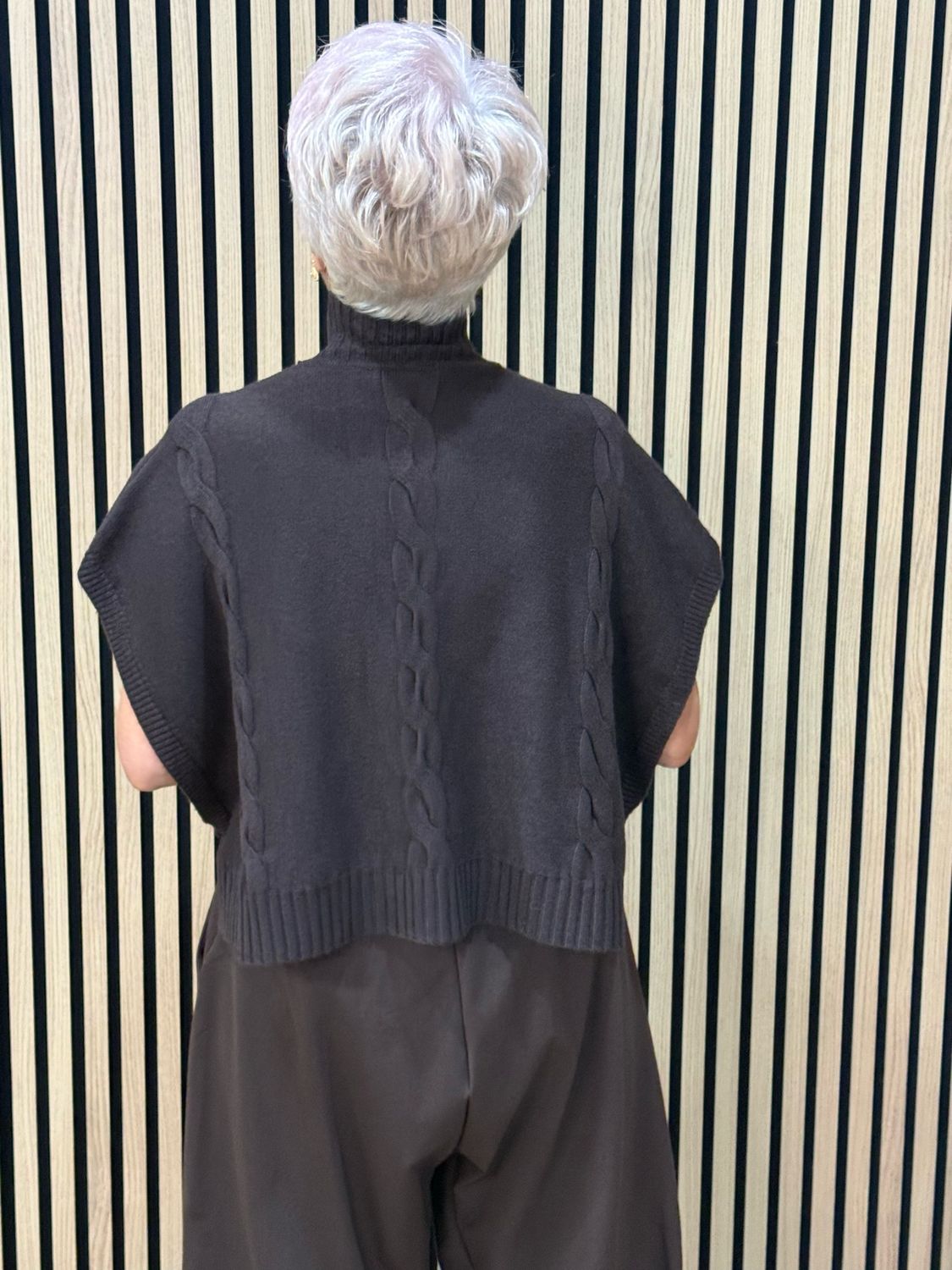 Cable Knit Roll Neck Poncho Jumper - Chocolate