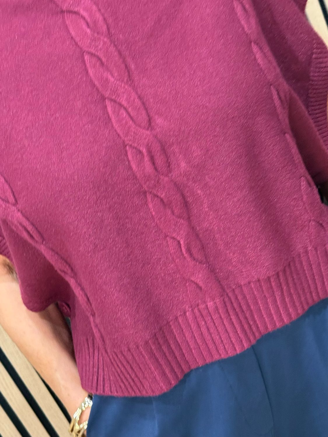 Cable Knit Roll Neck Poncho Jumper - Burgundy