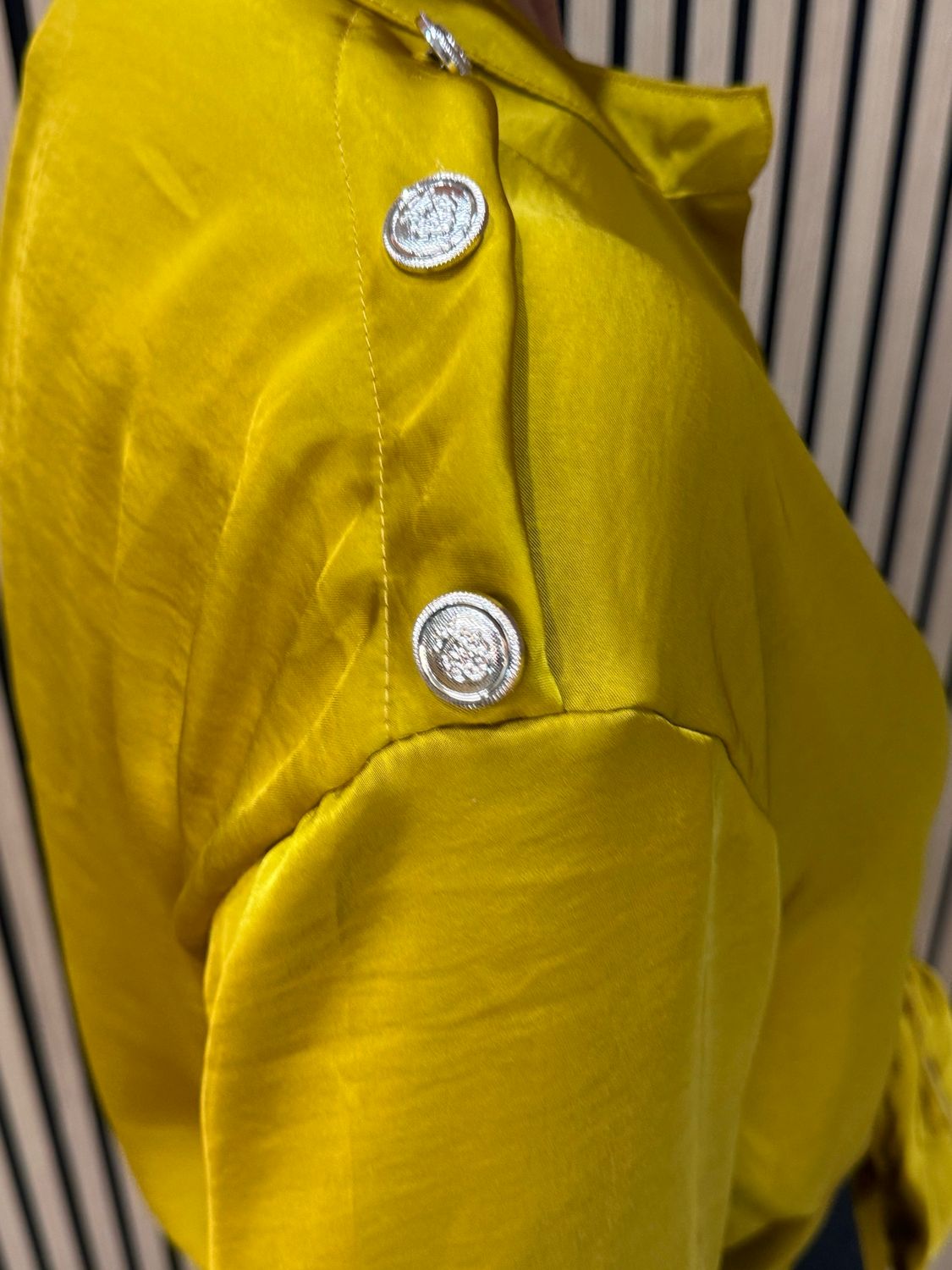 Satin Tie Front Military Style Top - Mustard