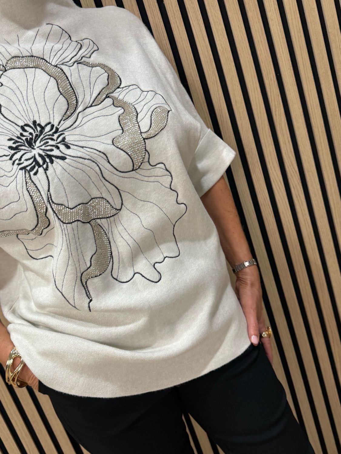 Floral Diamanté Soft Knit Jumper - Cream