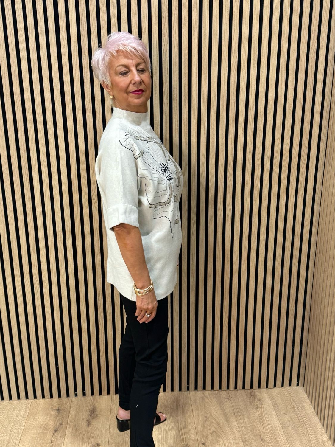 Floral Diamanté Soft Knit Jumper - Cream