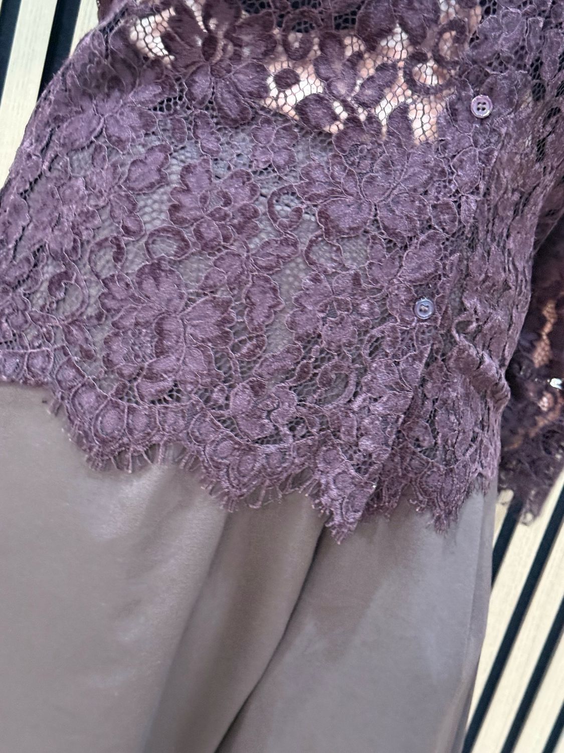 Floral Lace Button Through Shirt - Mulberry