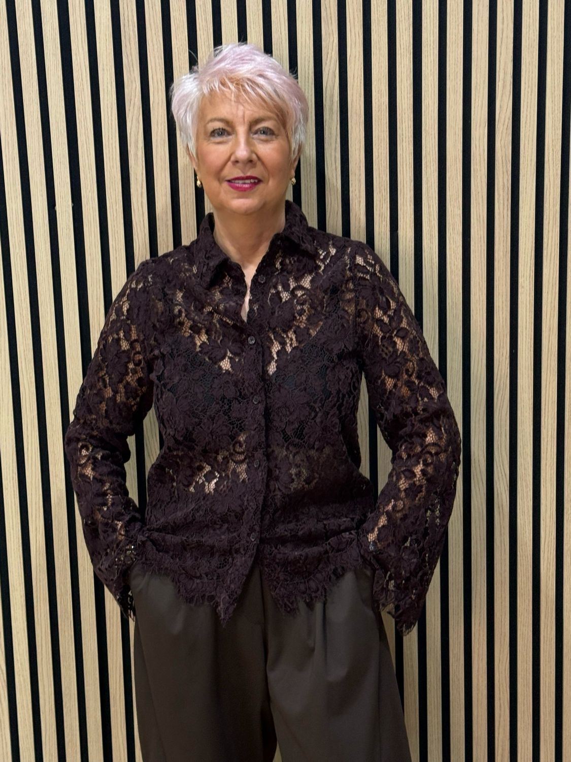Floral Lace Button Through Shirt - Mulberry
