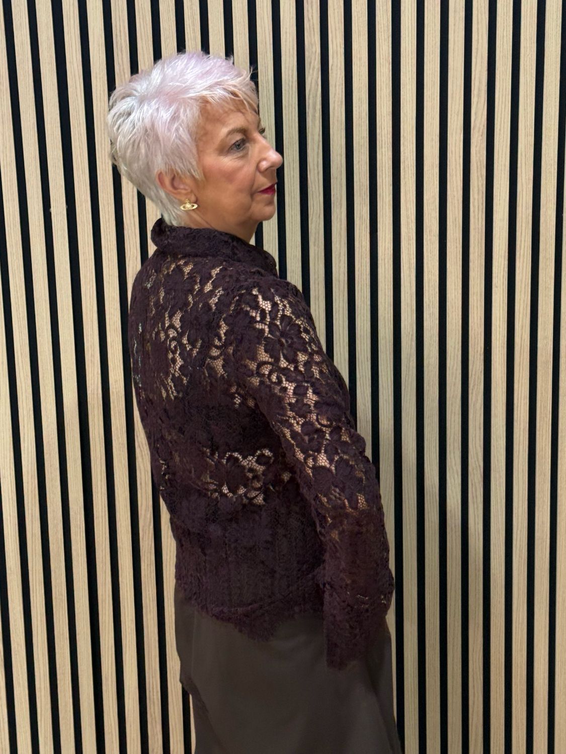 Floral Lace Button Through Shirt - Mulberry