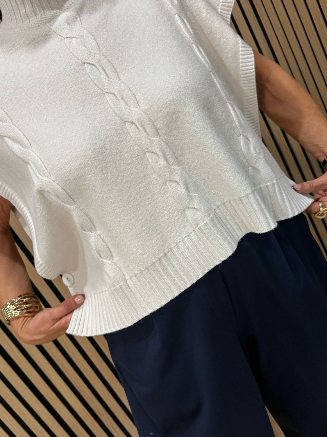 Cable Knit Roll Neck Poncho Jumper - Cream
