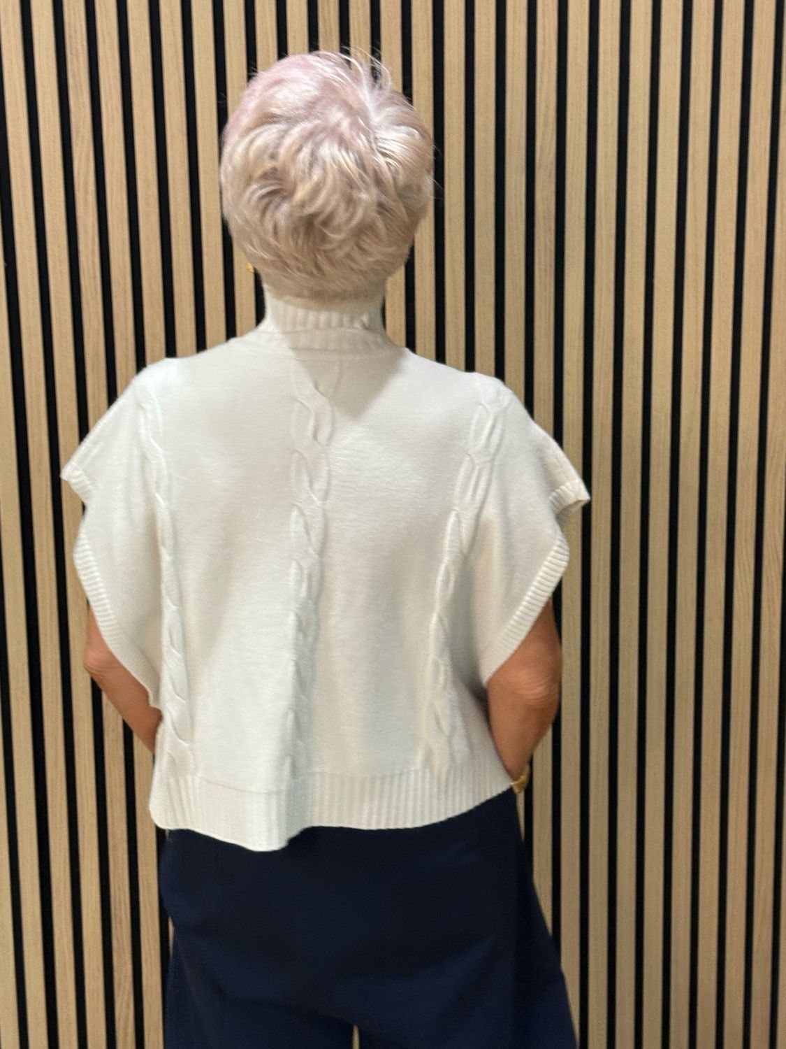 Cable Knit Roll Neck Poncho Jumper - Cream