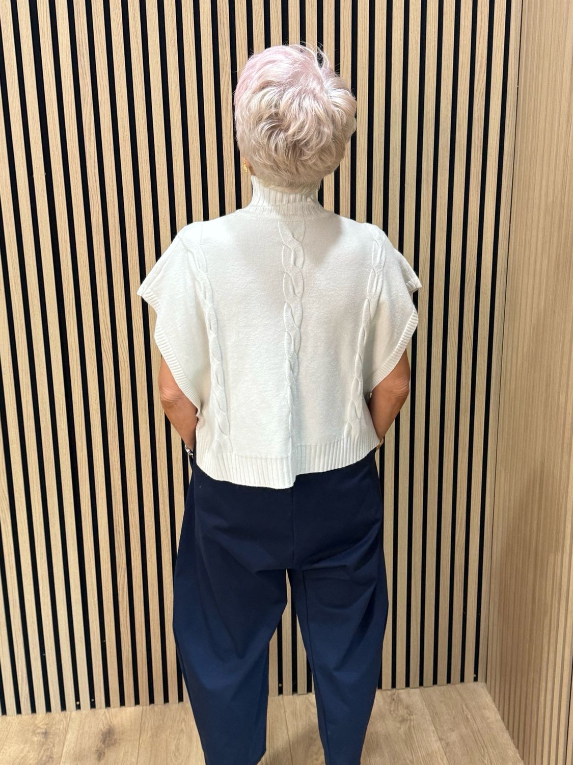 Cable Knit Roll Neck Poncho Jumper - Cream