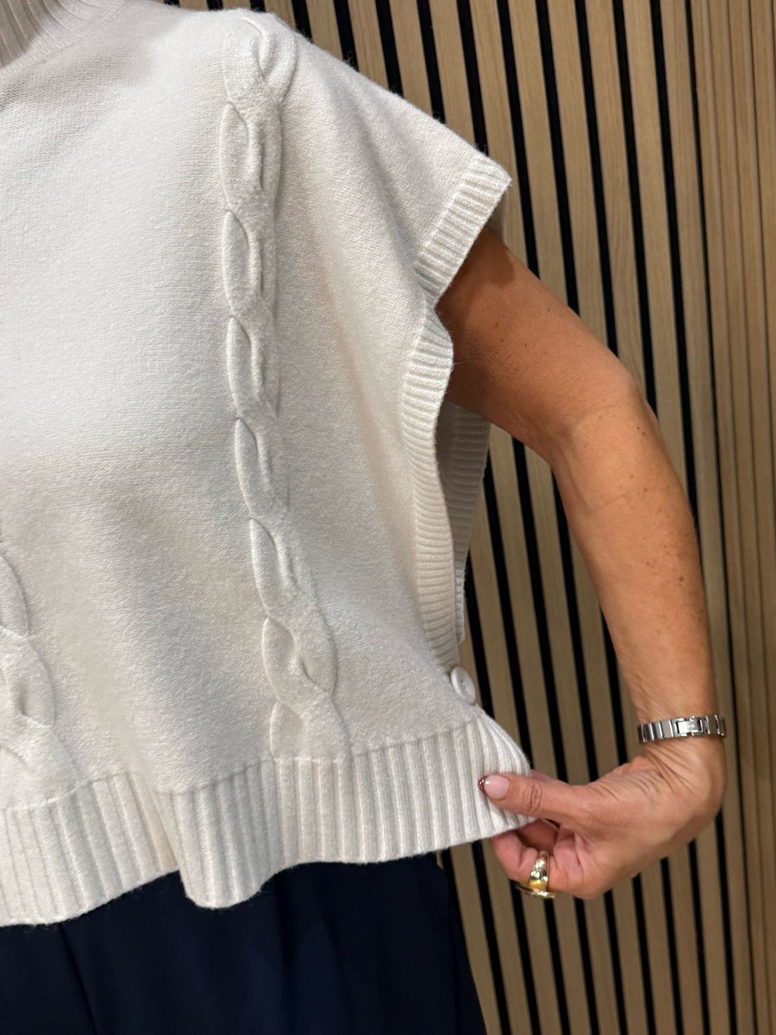 Cable Knit Roll Neck Poncho Jumper - Cream