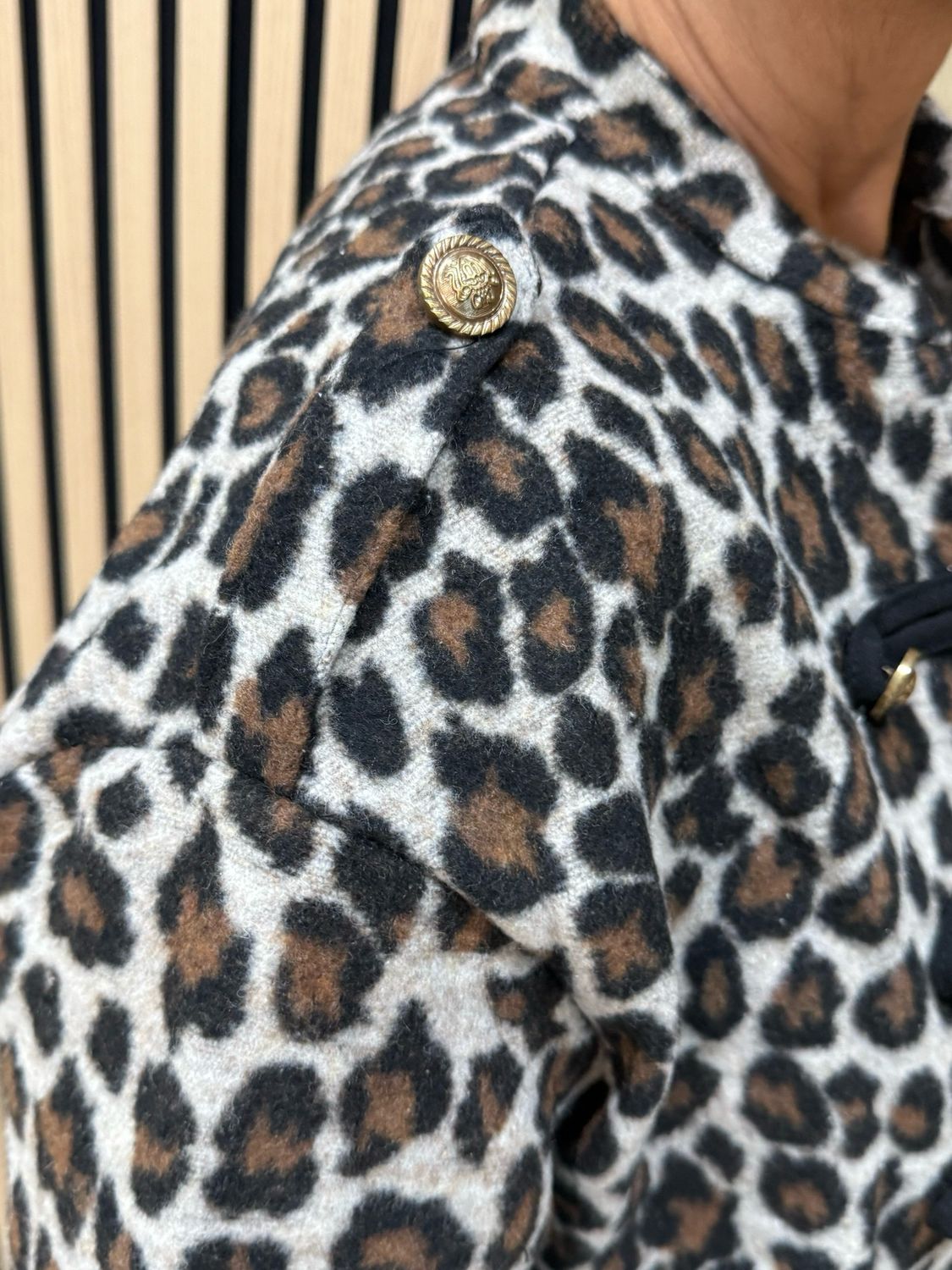 Leopard Print Military Style Jacket - Cream/Black/Brown