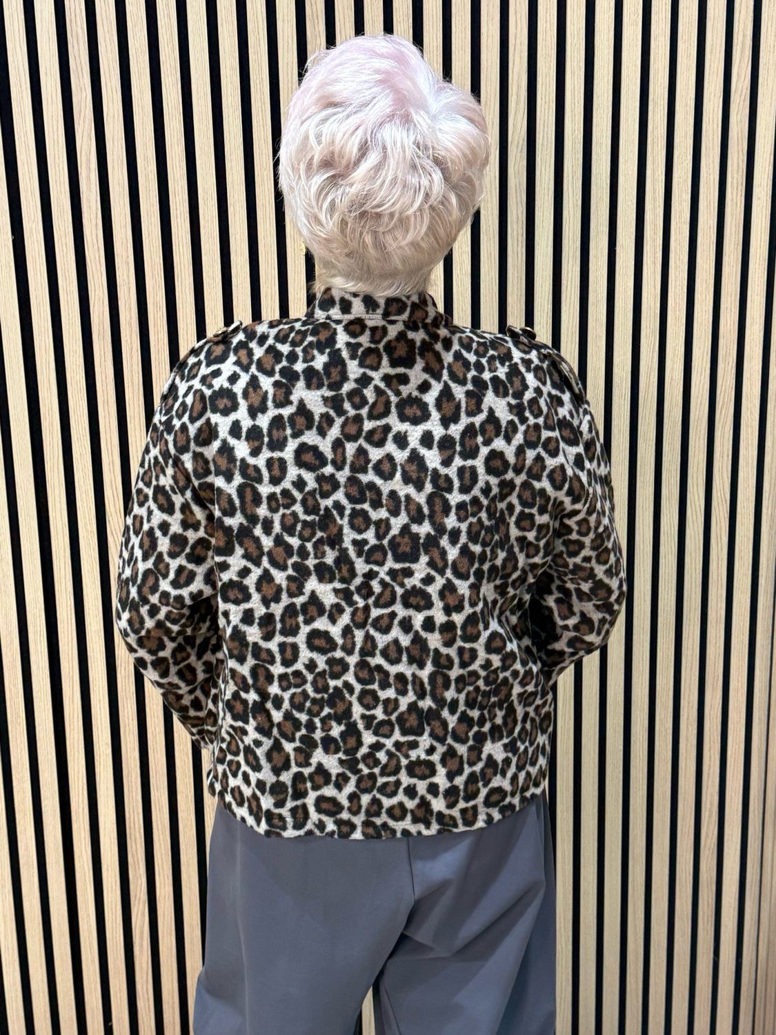 Leopard Print Military Style Jacket - Cream/Black/Brown