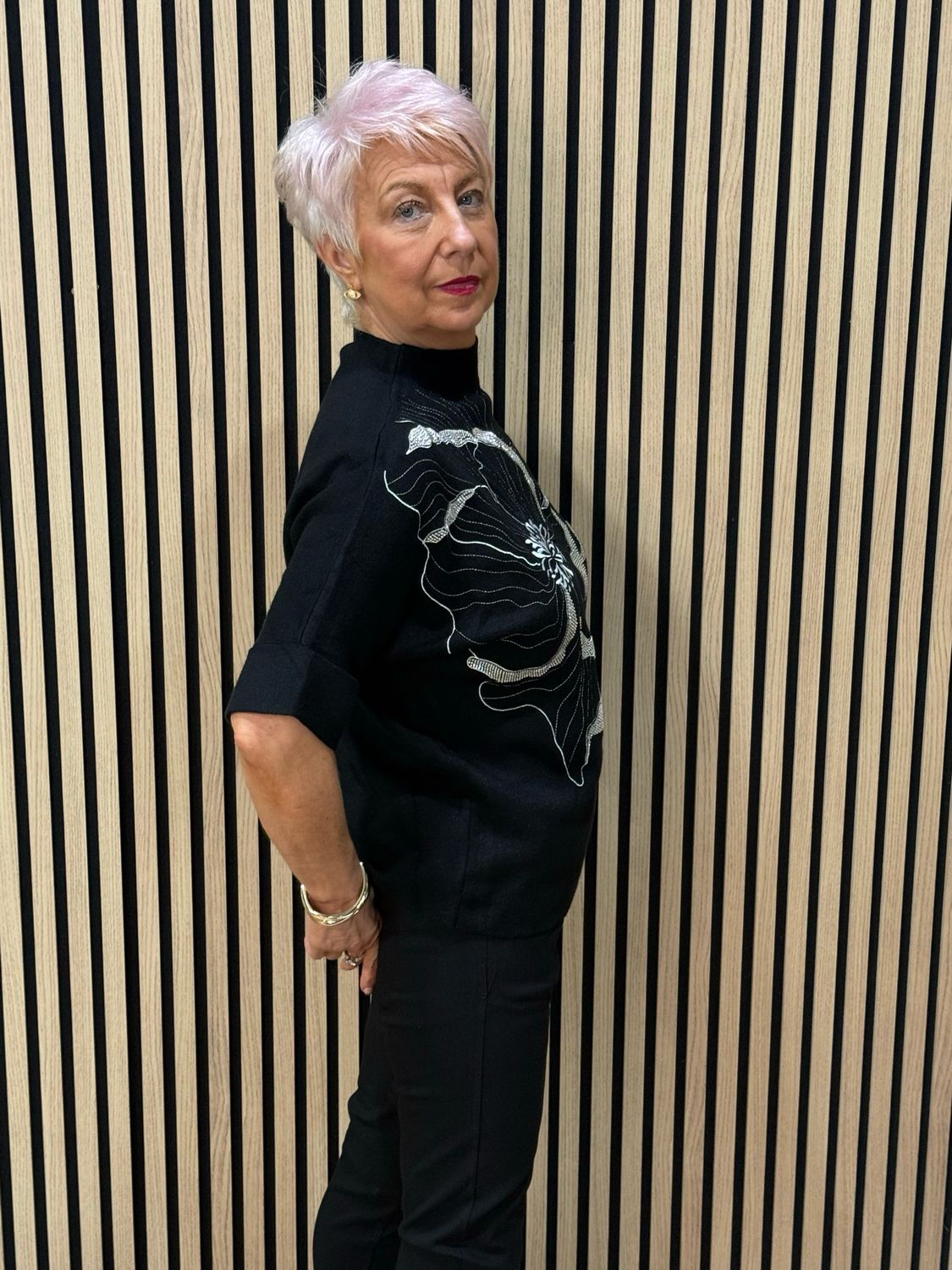 Floral Diamanté Soft Knit Jumper - Black