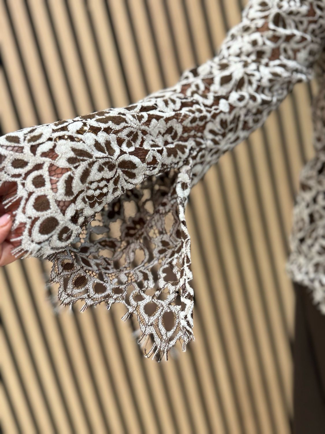 Floral Lace Button Through Shirt - Cream/Mocha
