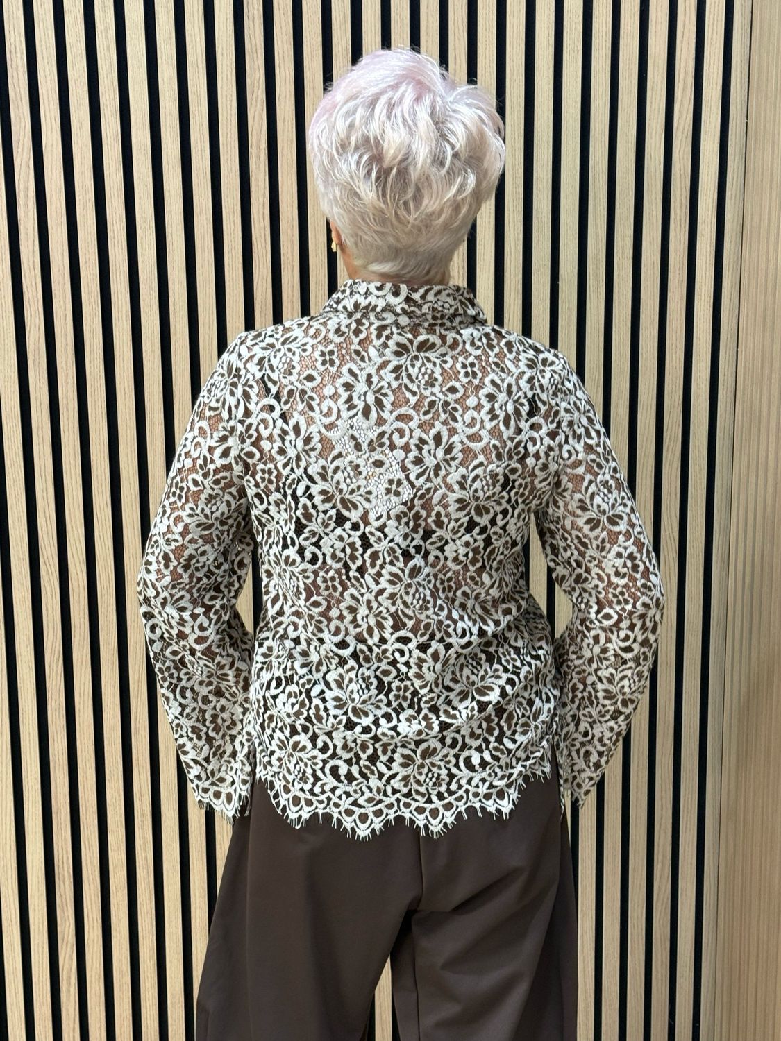 Floral Lace Button Through Shirt - Cream/Mocha