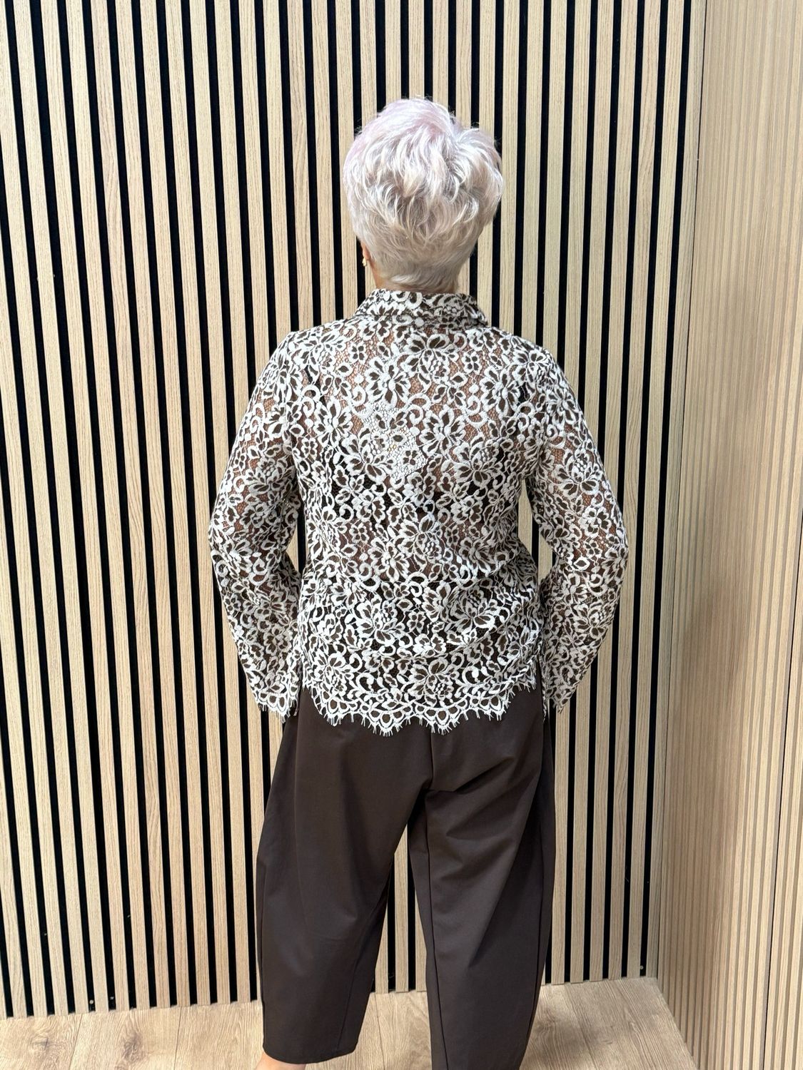 Floral Lace Button Through Shirt - Cream/Mocha