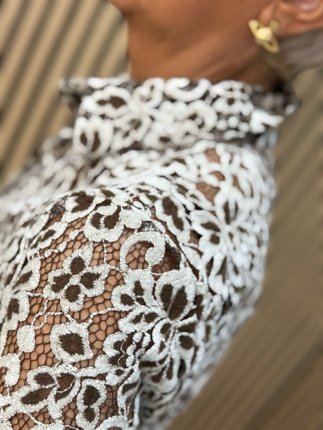Floral Lace Button Through Shirt - Cream/Mocha