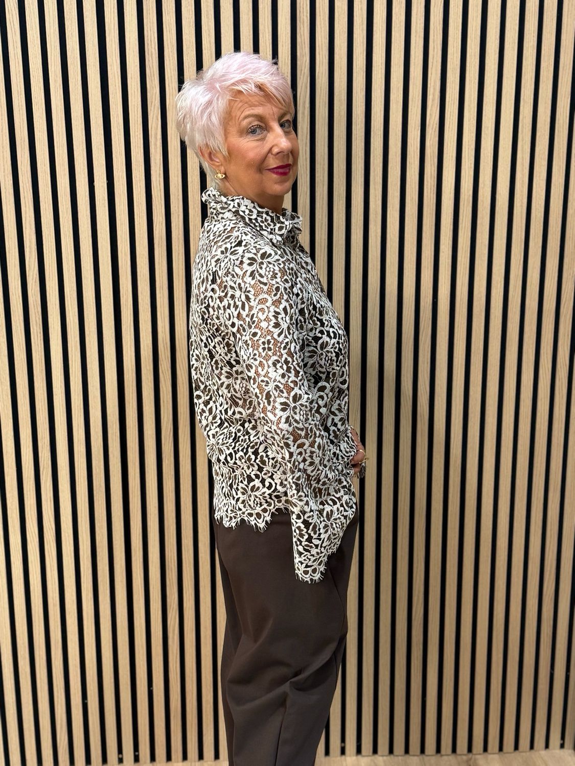 Floral Lace Button Through Shirt - Cream/Mocha