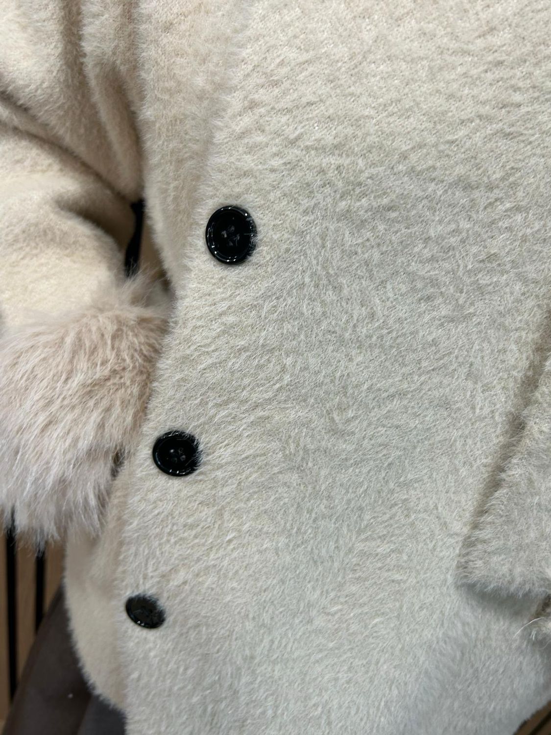 Faux Fur Trim Button Jacket - Cream