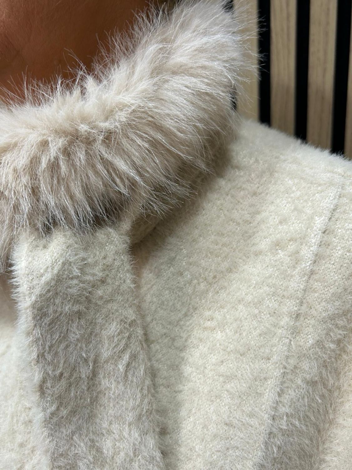 Faux Fur Trim Button Jacket - Cream