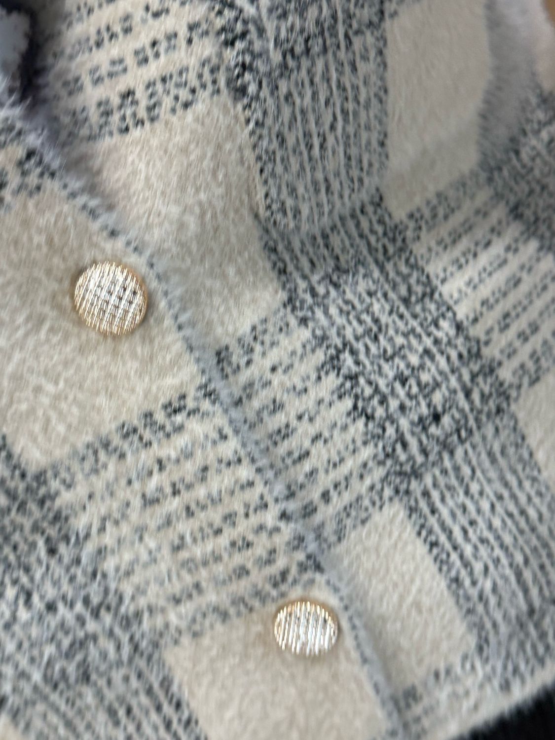 Checked Faux Fur Collar Jacket - Cream/Grey