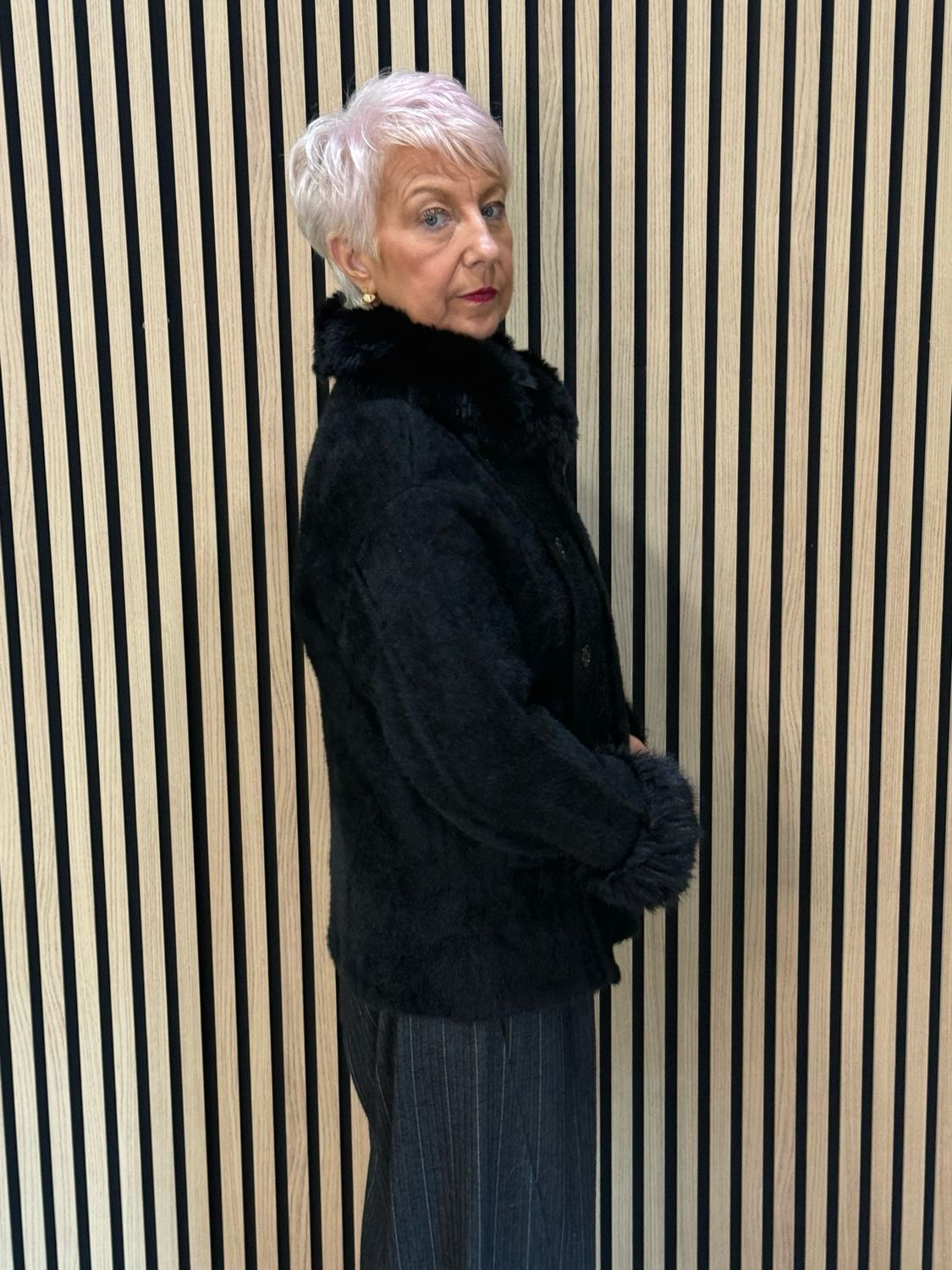 Faux Fur Button Front Jacket - Black