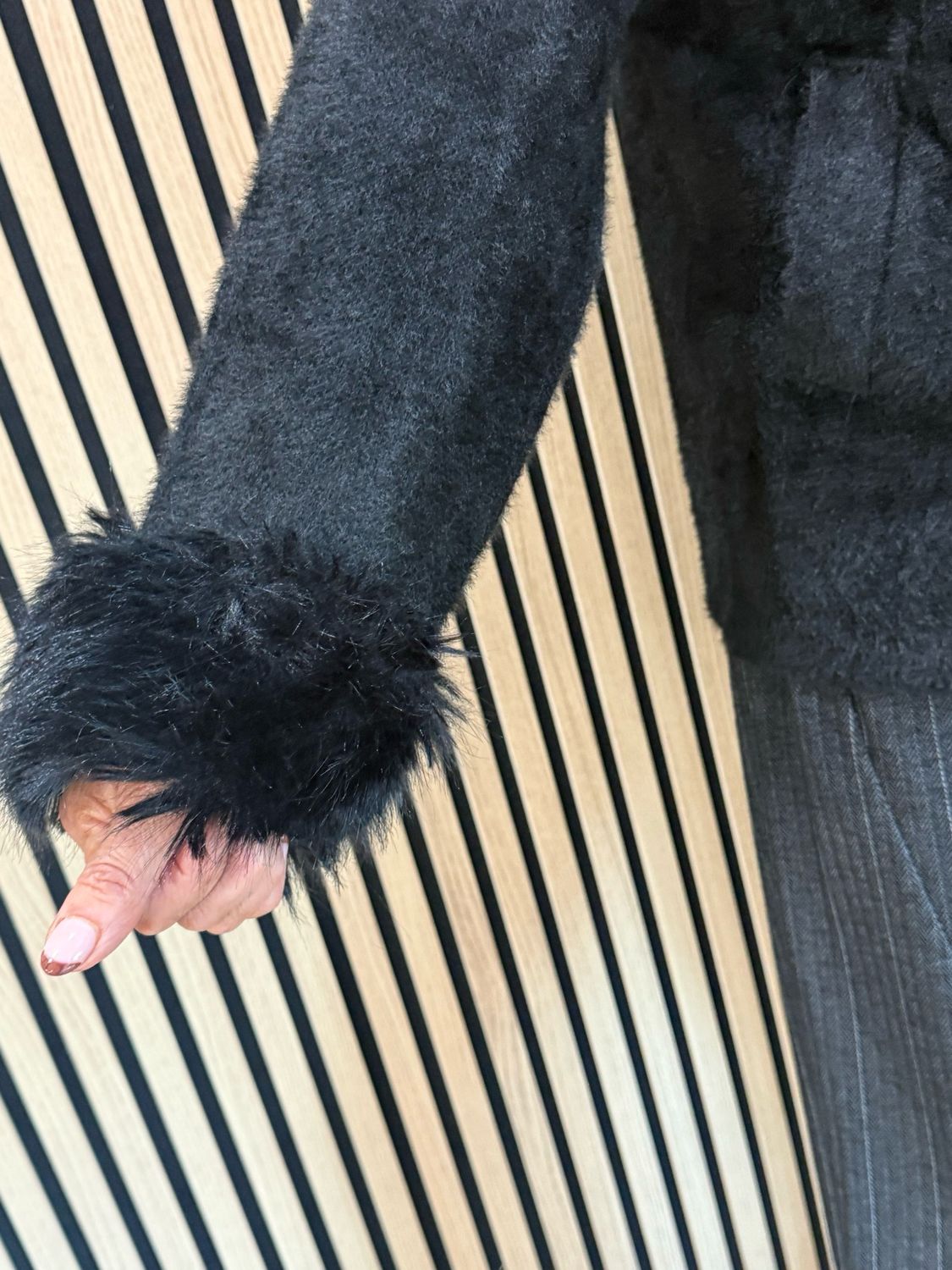 Faux Fur Button Front Jacket - Black