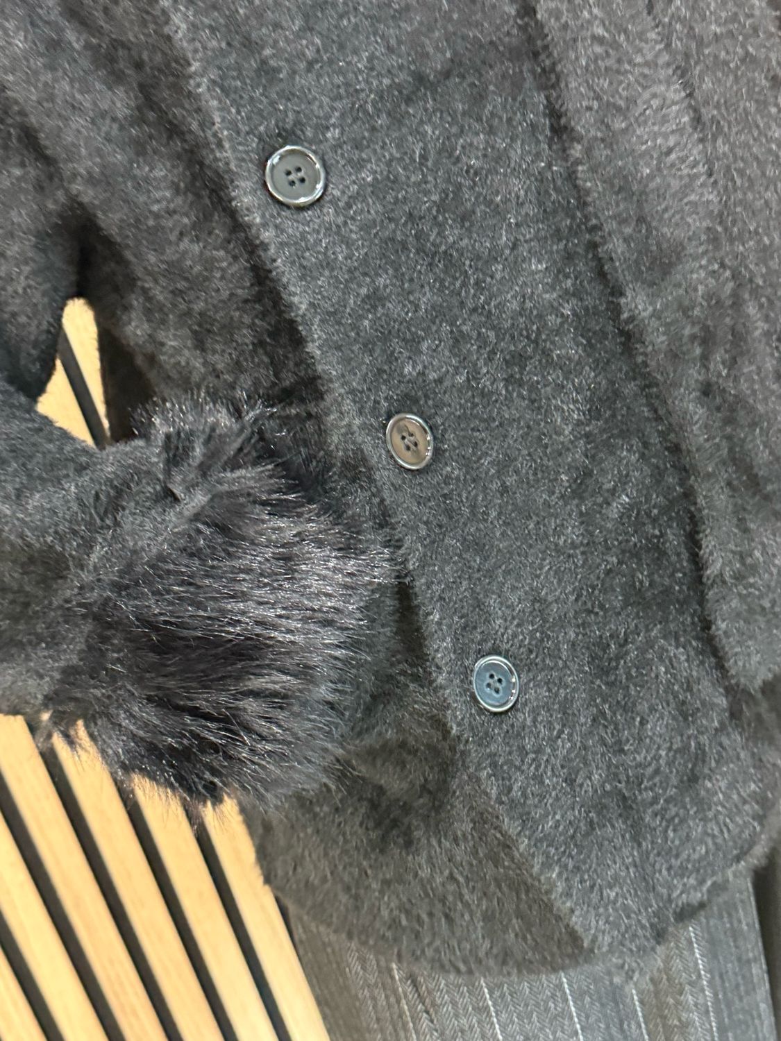 Faux Fur Button Front Jacket - Black