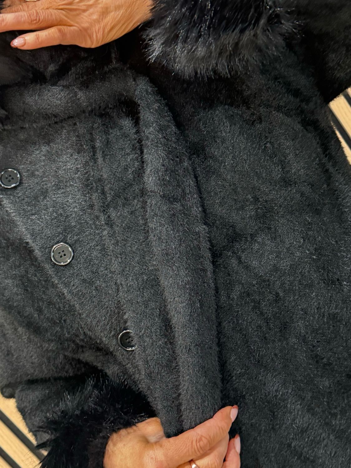 Faux Fur Button Front Jacket - Black