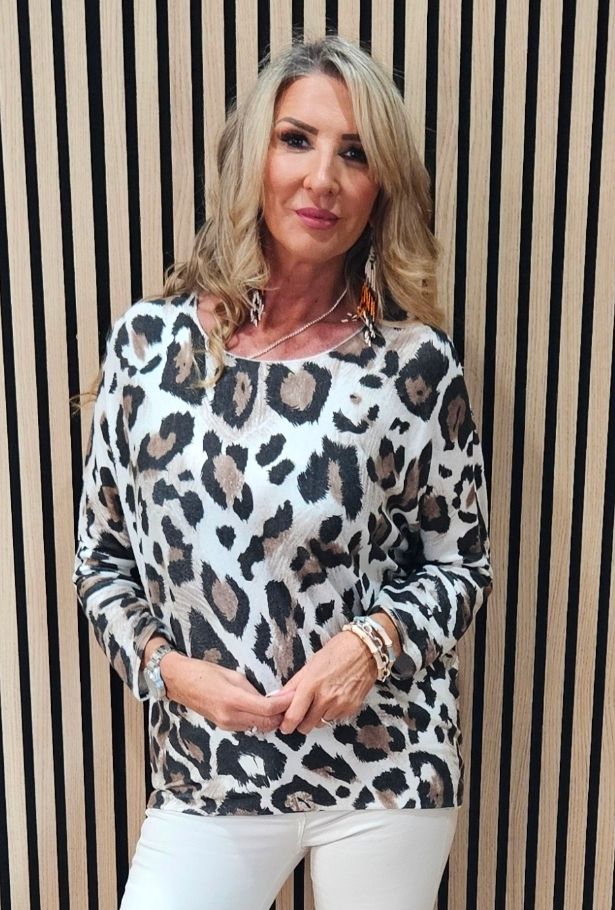 Abstract Animal Print Soft Knit Jumper - leopard 