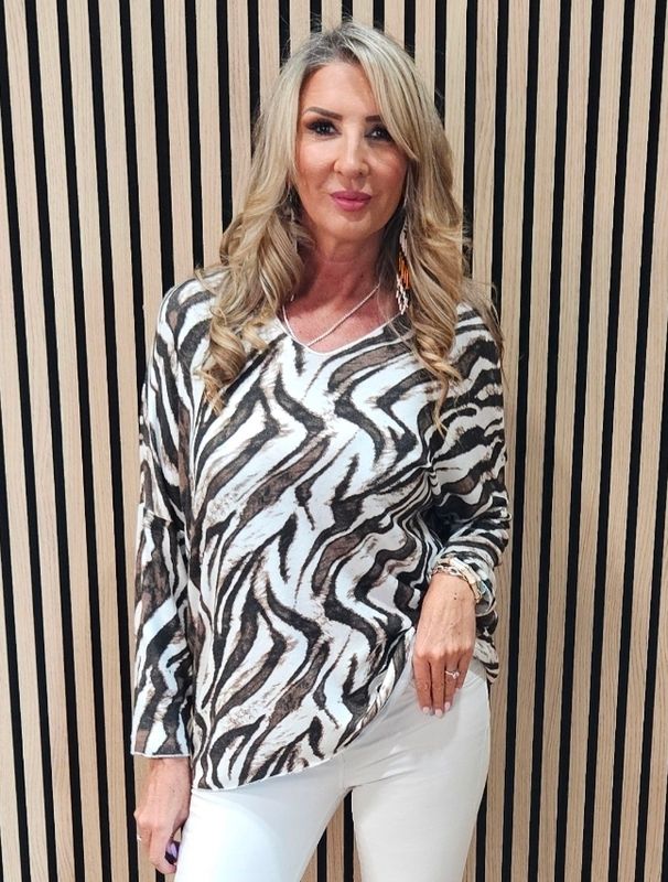 Abstract Animal Print Soft Knit Jumper –  zebra