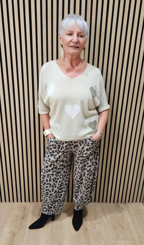 Leopard Print Stretch Trousers - Grey