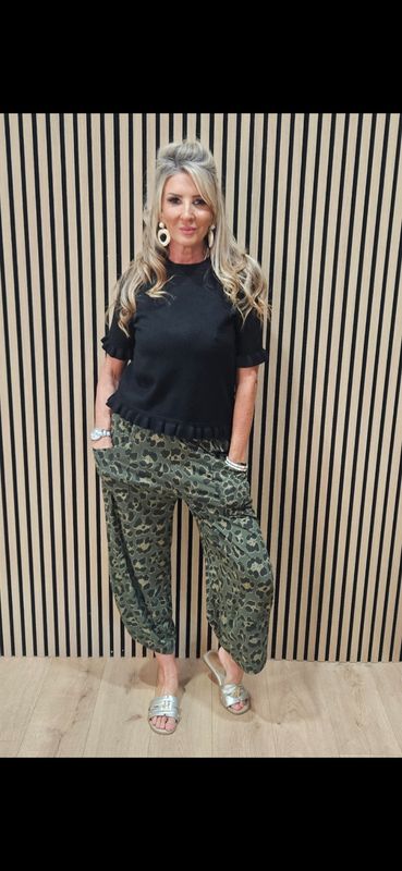 Leopard Print Stretch Trousers - Khaki