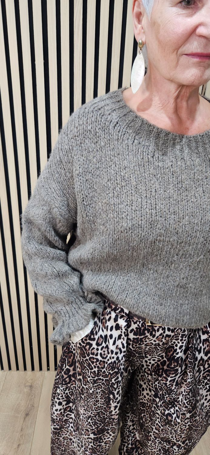 Soft Knit Balloon Sleeve Jumper - Taupe
