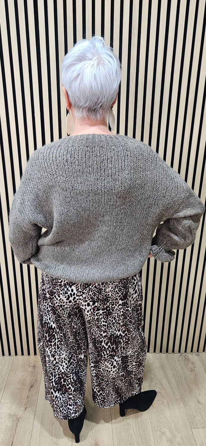 Soft Knit Balloon Sleeve Jumper - Taupe