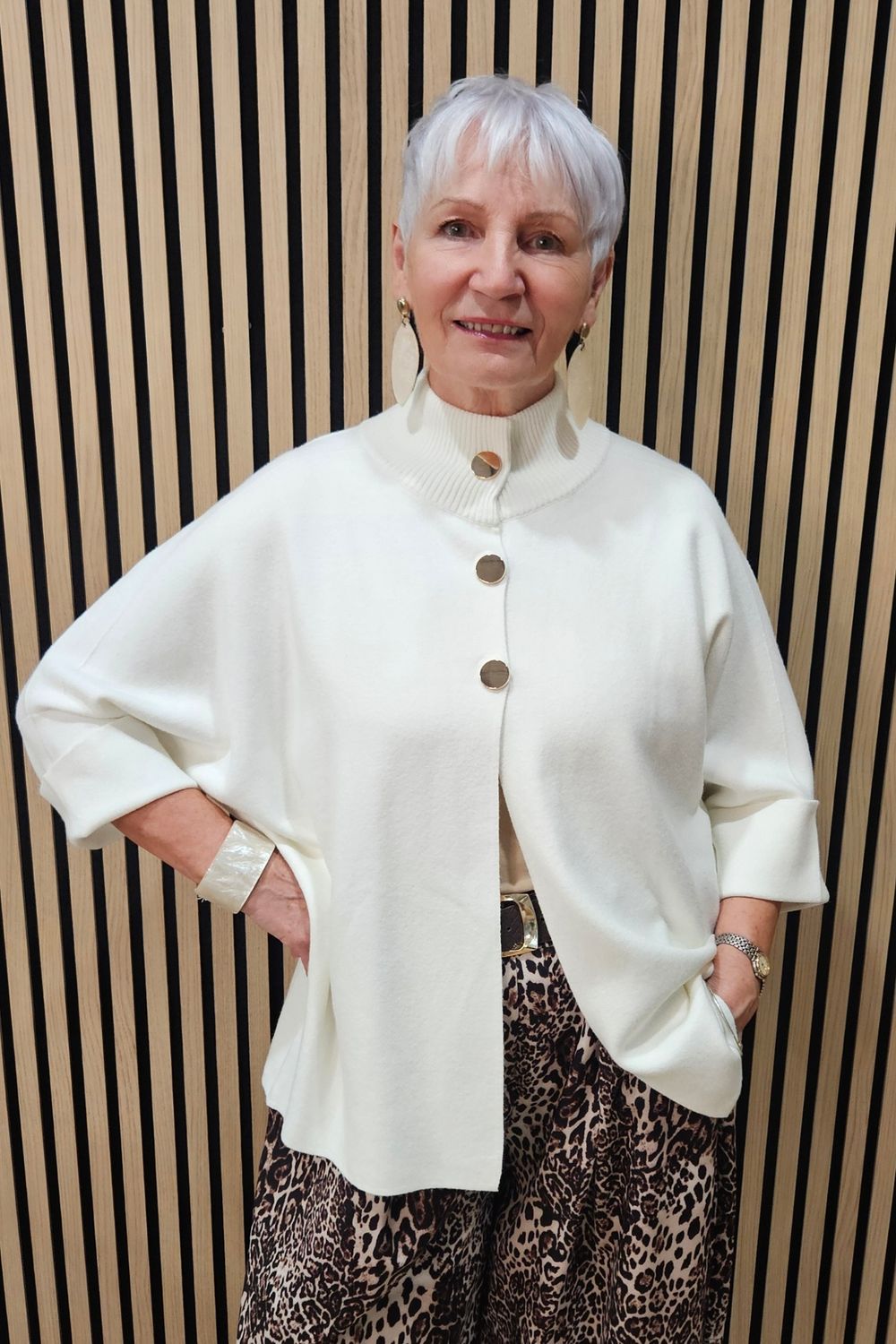 Soft Knit Poncho Jacket - Cream