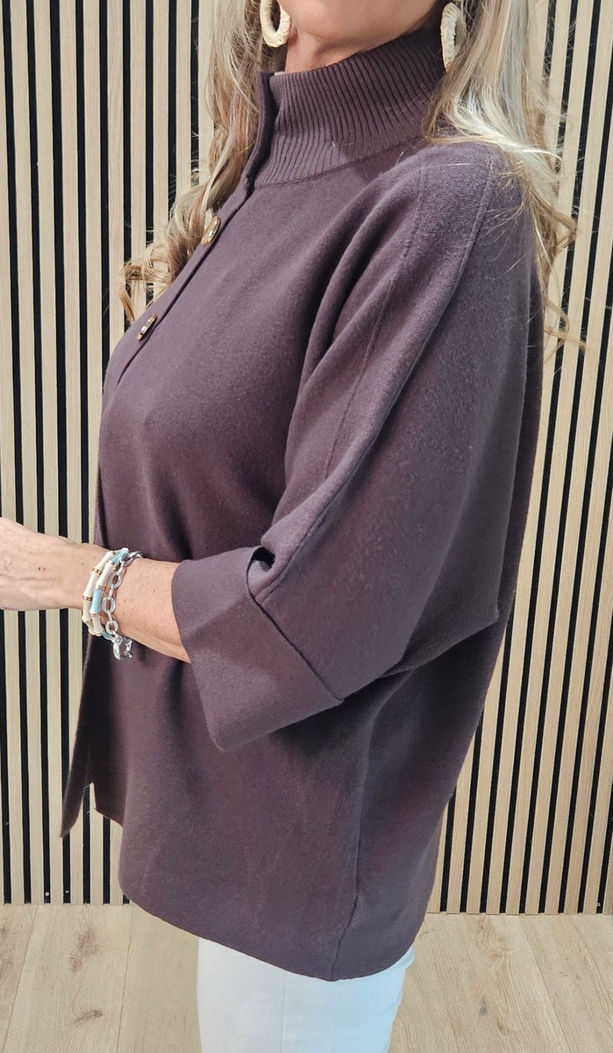 Soft Knit Poncho Jacket - Chocolate
