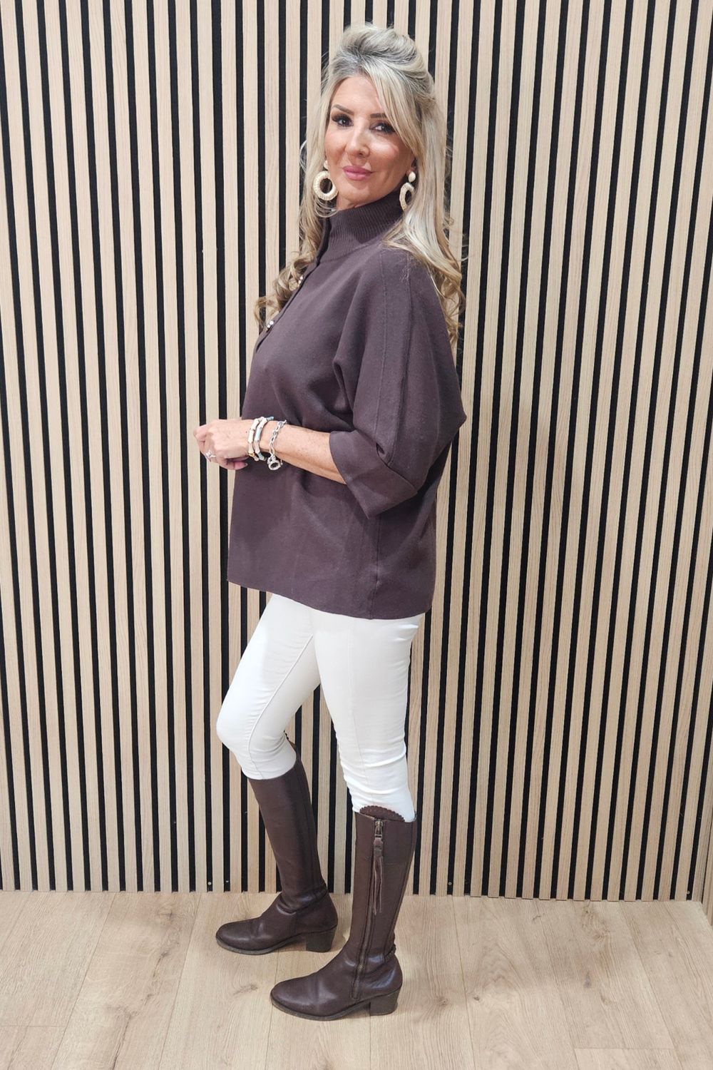 Soft Knit Poncho Jacket - Chocolate