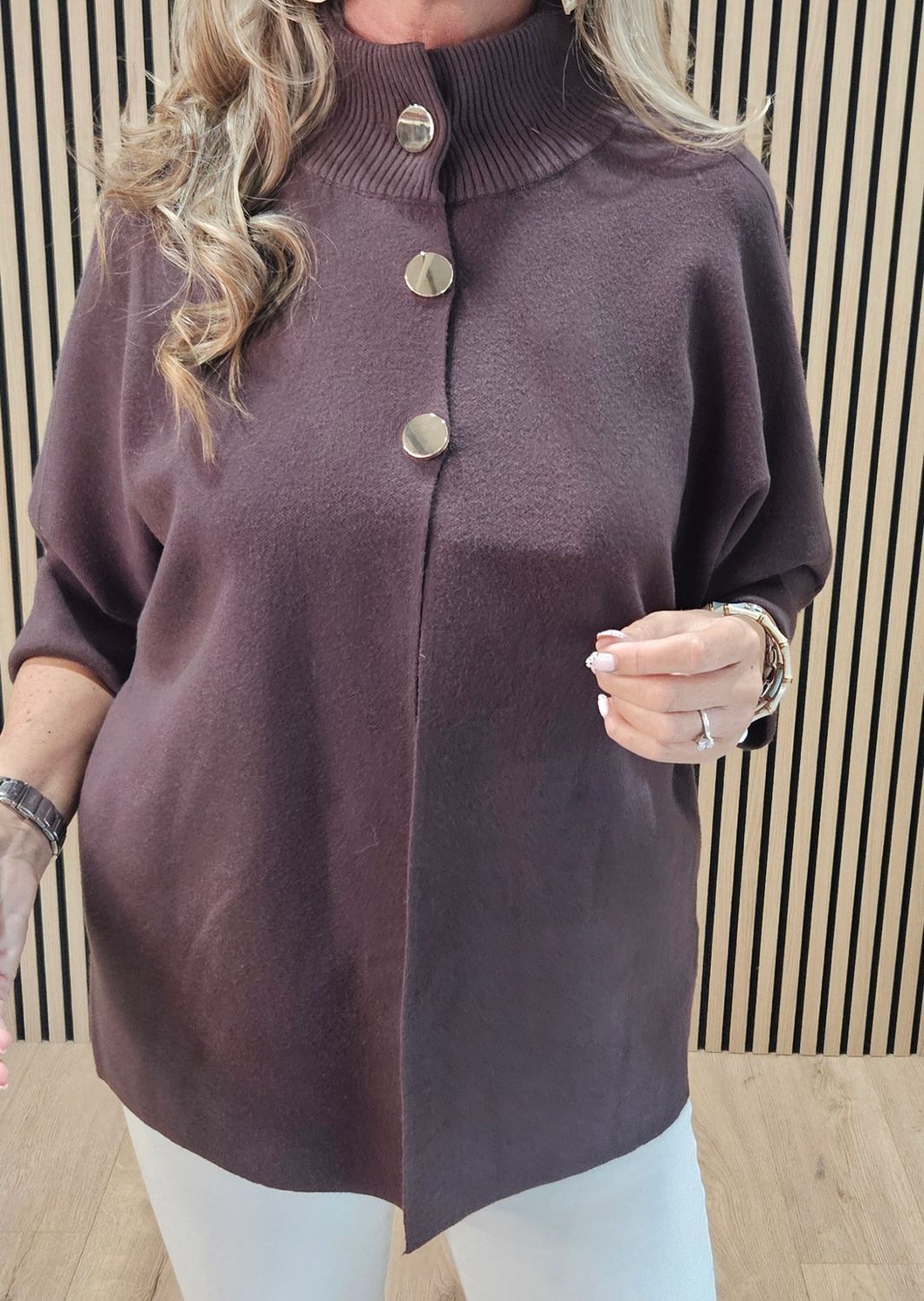 Soft Knit Poncho Jacket - Chocolate
