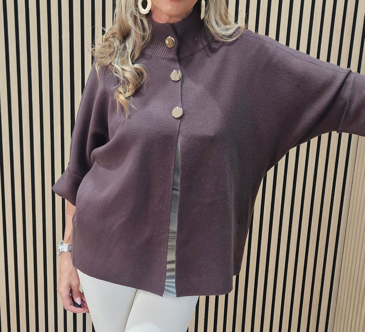 Soft Knit Poncho Jacket - Chocolate