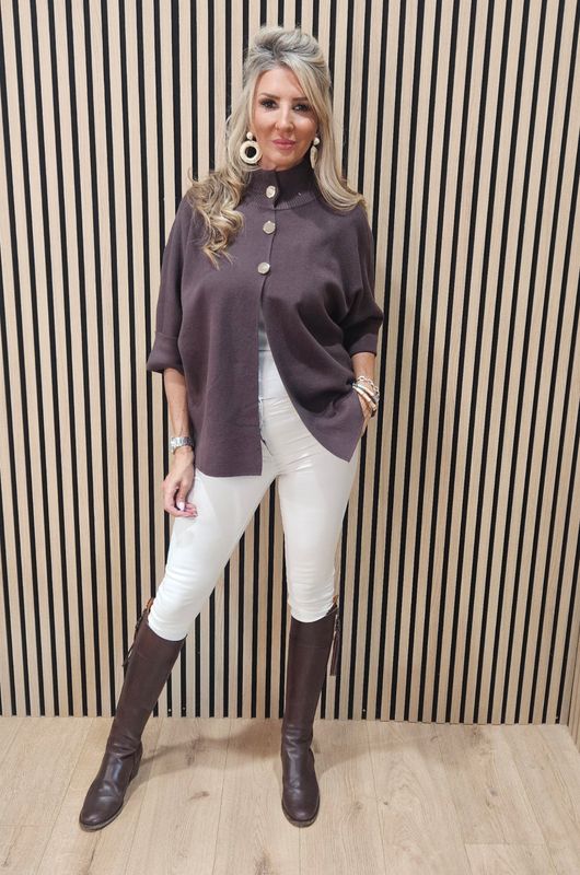 Soft Knit Poncho Jacket - Chocolate